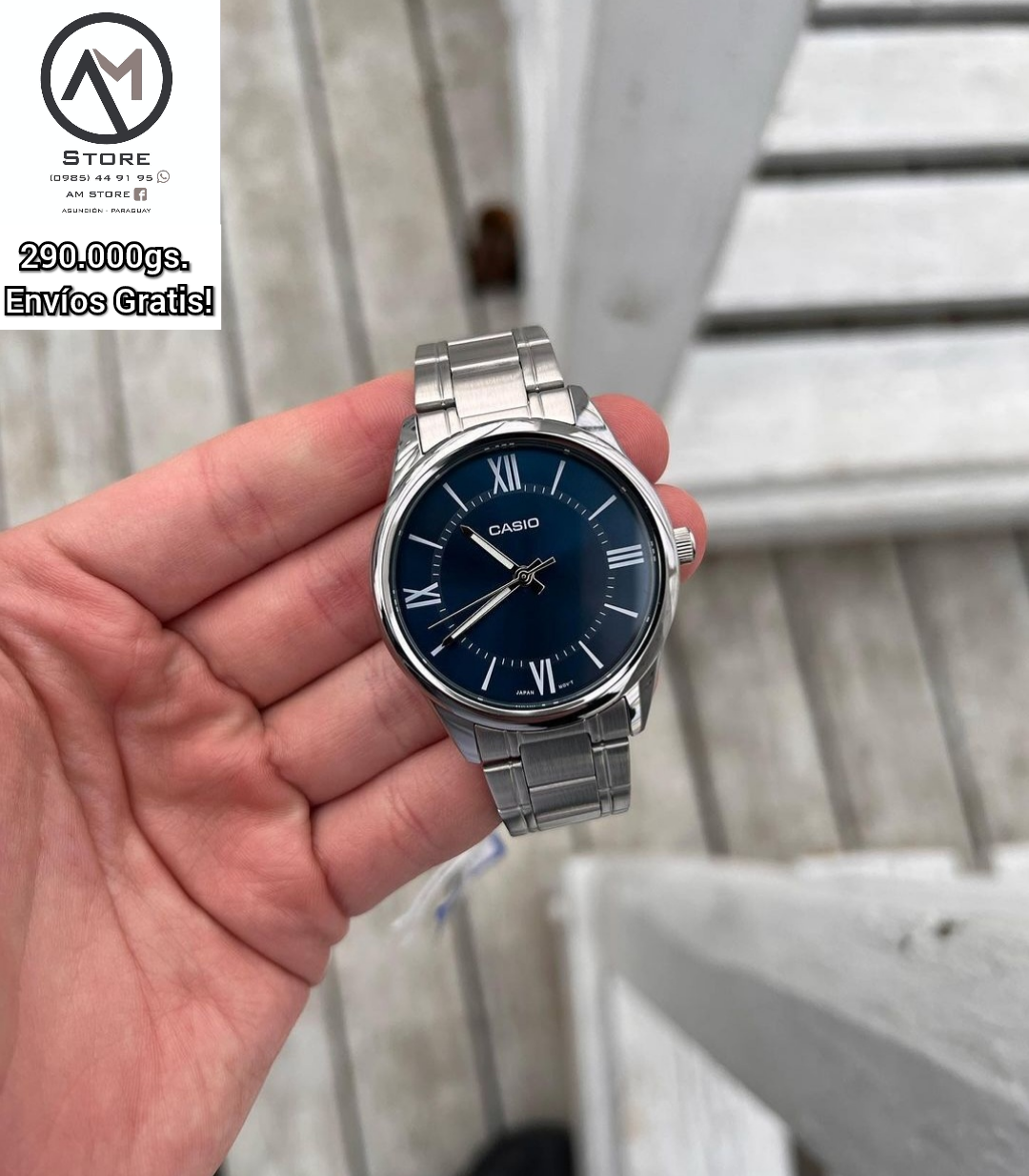 Casio MTP-V005D-2B4 Orologio Uomo Acciaio Inossidabile - Quadrante Blu, Movimento Giapponese Quarzo, 3 ATM