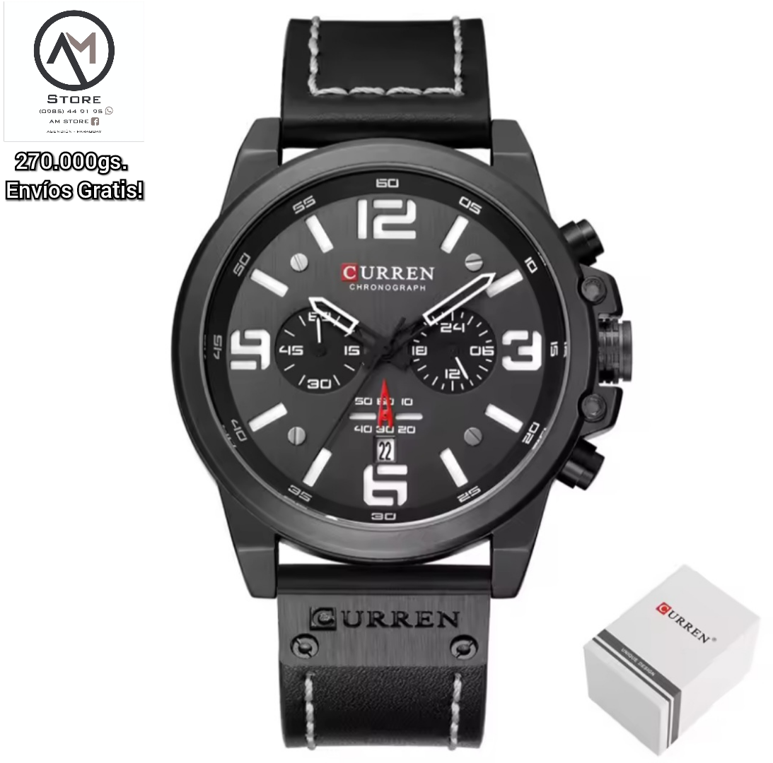 Curren Orologio Uomo Automatico 8314 - Quarzo Giapponese, Cronografo, Datario, Cinturino Acciaio Nero, 3 ATM